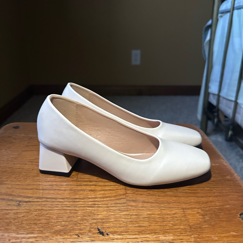 Elegant White Block Heel Pumps
